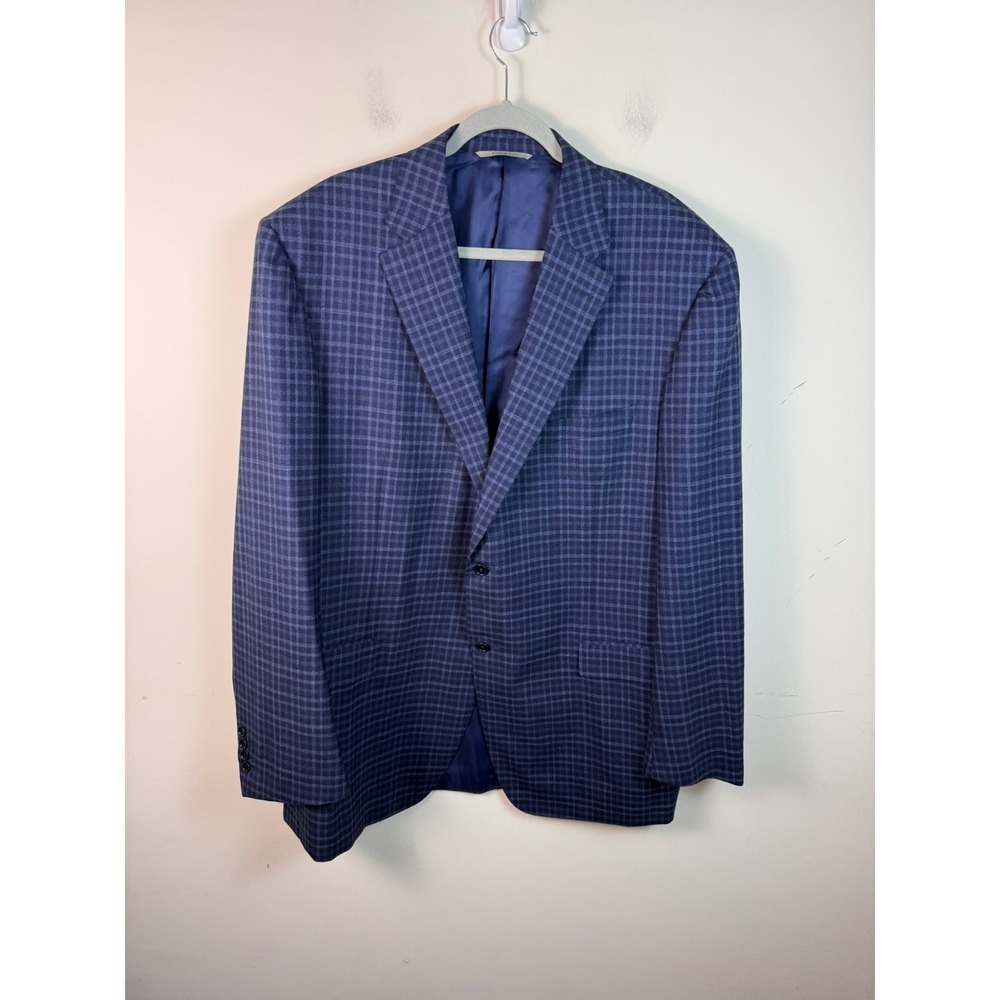 Canali 1934 Mens Blue Plaid Wool Blazer Sport Coat Made in Italy Size 52 Long